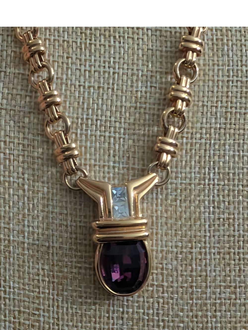 Vintage Elizabeth Taylor for Avon Gold Tone Necklace with Red Faceted Glass